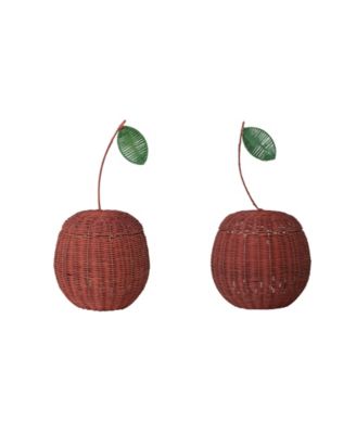 Storied Home Artisan Rattan Cherry Sculptures with Iron Accents Set of 2 baskets