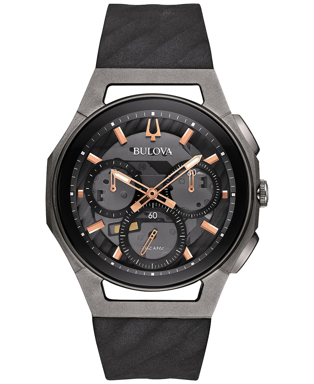 Bulova Мужские Chronograph CURV Black Rubber Strap Watch 44mm 98A162