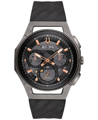 Bulova Мужские Chronograph CURV Black Rubber Strap Watch 44mm 98A162