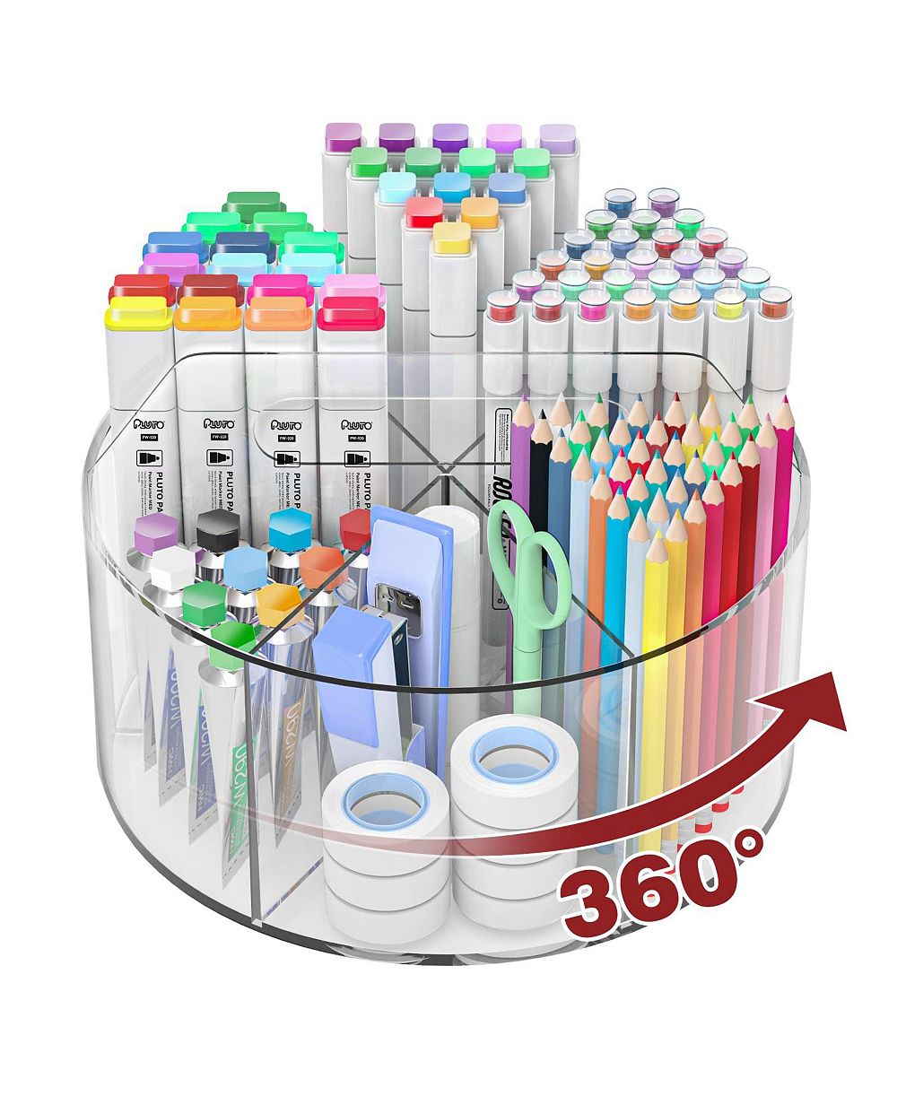 Aeelike 360 Degree Rotating Acrylic Desk Organizer 6 Compartment Art Supply Storage