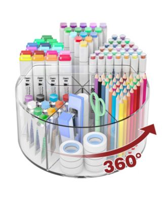 Aeelike 360 Degree Rotating Acrylic Desk Organizer 6 Compartment Art Supply Storage
