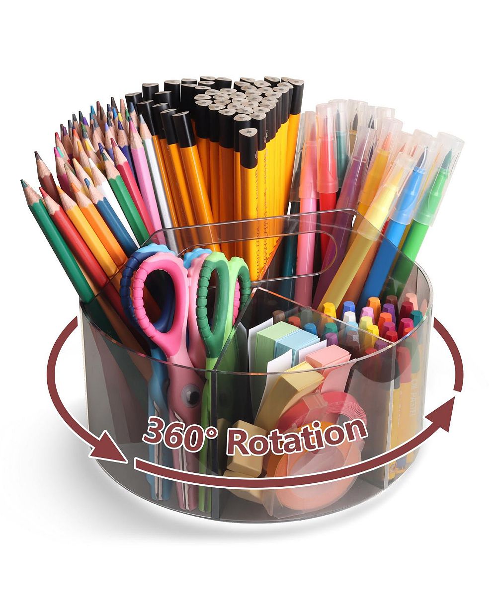 Aeelike 360 Degree Rotating Acrylic Desk Organizer 6 Compartment Art Supply Storage