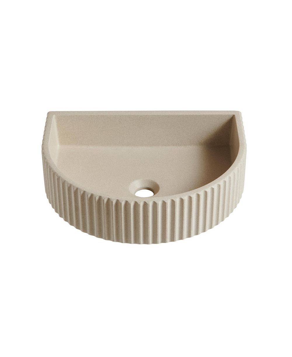 BUSDAYS 18 Inch Irregular Shape Cement Beige Microcement Bathroom Sink No Cabinet No Faucet No Sink Cover