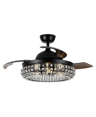 Parrot Uncle Modern 3-Blade Matte Crystal Caged Retractable Ceiling Fan with Remote and Light Kit