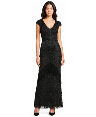Lara Plus Size Cap Sleeve Beaded Gown with Fringe