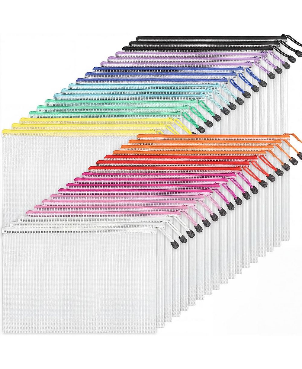 DANRONG 36 Mesh PVC Zipper Pouches Multi Color Document Storage Organizer