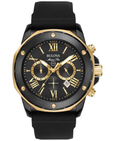 Мужские часы Bulova Chronograph Marine Star Black Silicone Strap, 44mm 98B278