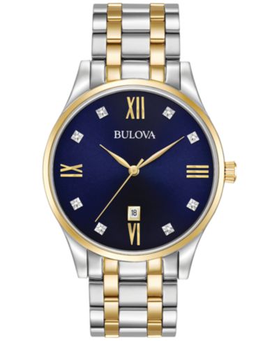 Bulova Мужские часы с бриллиантовым акцентом Two-Tone Stainless Steel 40mm 98D130