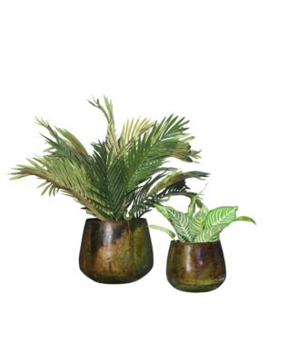 Storied Home Various Round Metal Planters with Oxidized Finish