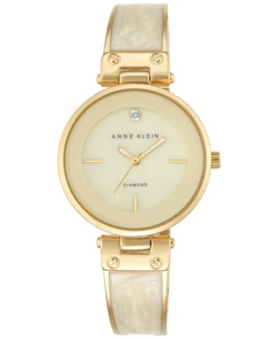 Женские часы Anne Klein Diamond Accent Gold-Tone 34mm