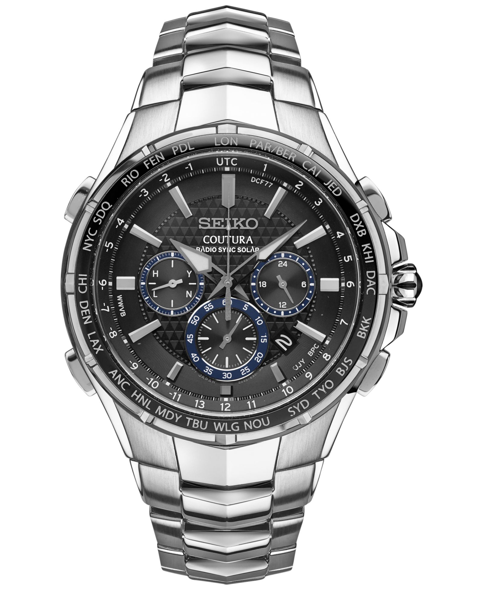 Seiko Мужские часы Solar Chronograph Coutura Stainless Steel Bracelet 45mm SSG009