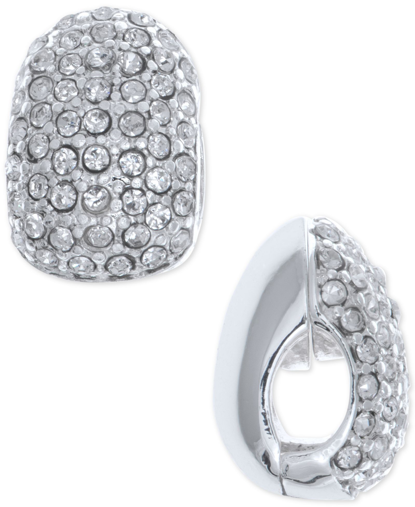 Anne Klein Silver-Tone Black Crystal Huggie  Clip-On Earrings