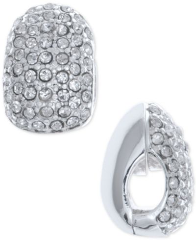 Anne Klein Серебристые серьги-клипсы с черными кристаллами Huggie