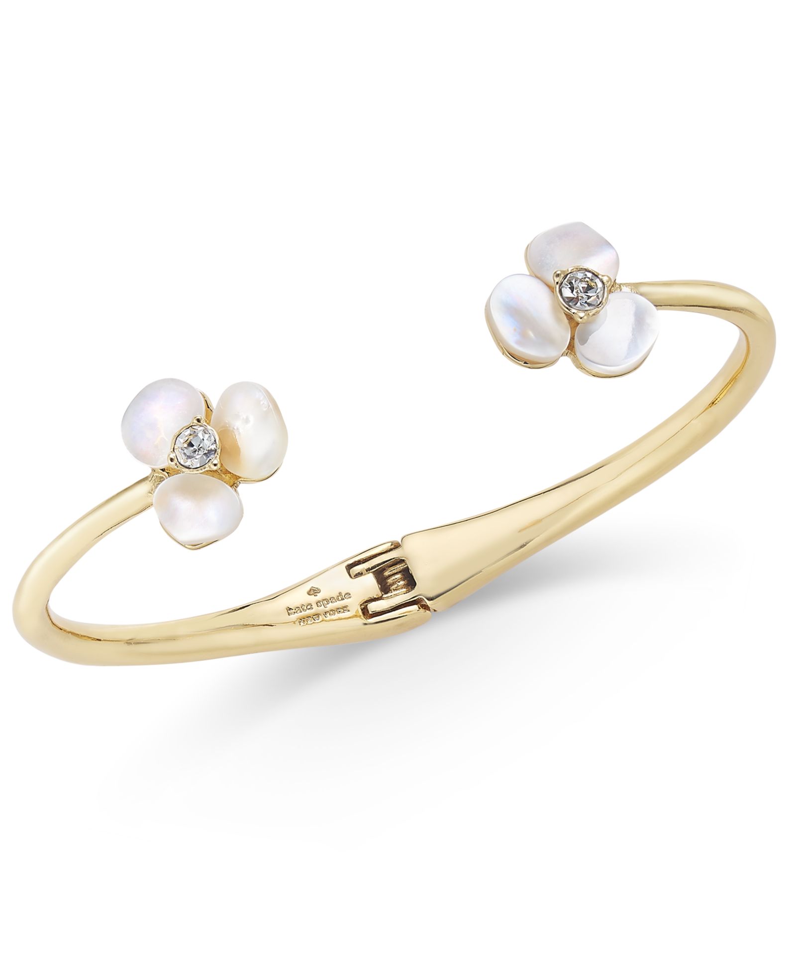 Kate Spade New York  Gold-Tone Pavé & Imitation Pearl Hinged Slim Cuff Bracelet