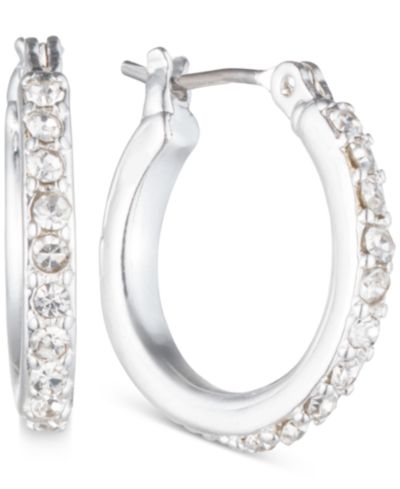 Anne Klein Серьги-кольца с кристаллами, серебристого цвета, маленькие