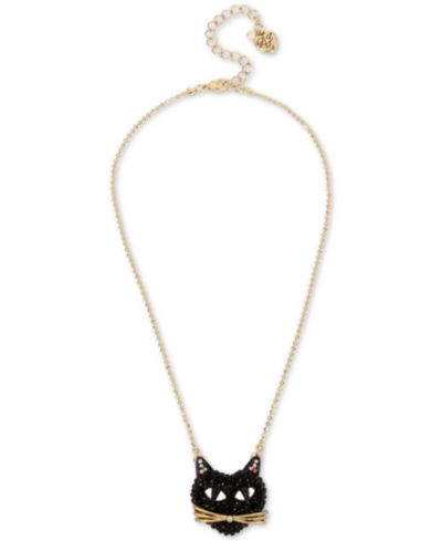 Betsey Johnson Two-Tone Black Cat Pavé Pendant Necklace