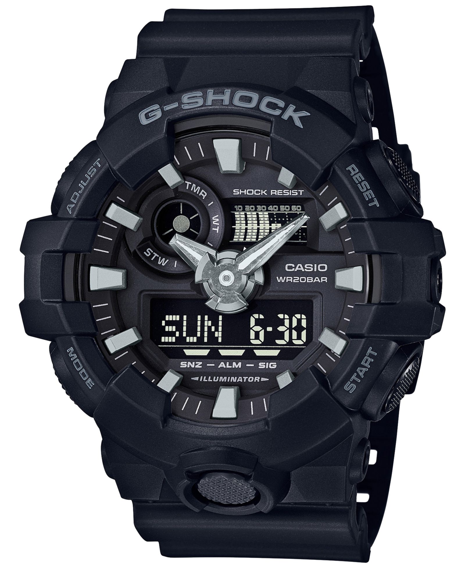 Мужские часы G-Shock Analog-Digital Black Resin Strap 53x58mm GA-700-1B