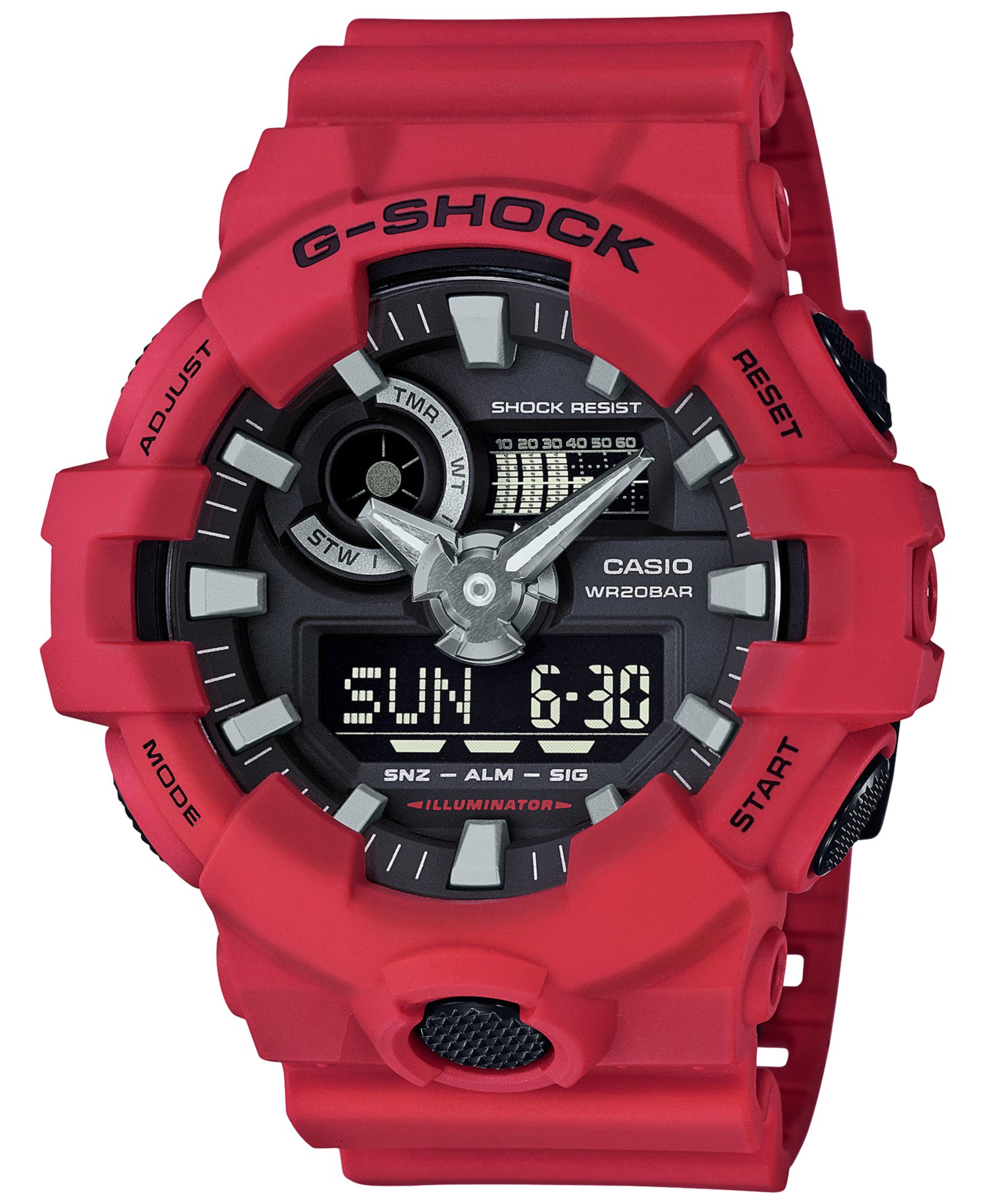 G-Shock Men's Analog-Digital Red Resin Strap Watch 53x58mm GA700-4A, часы