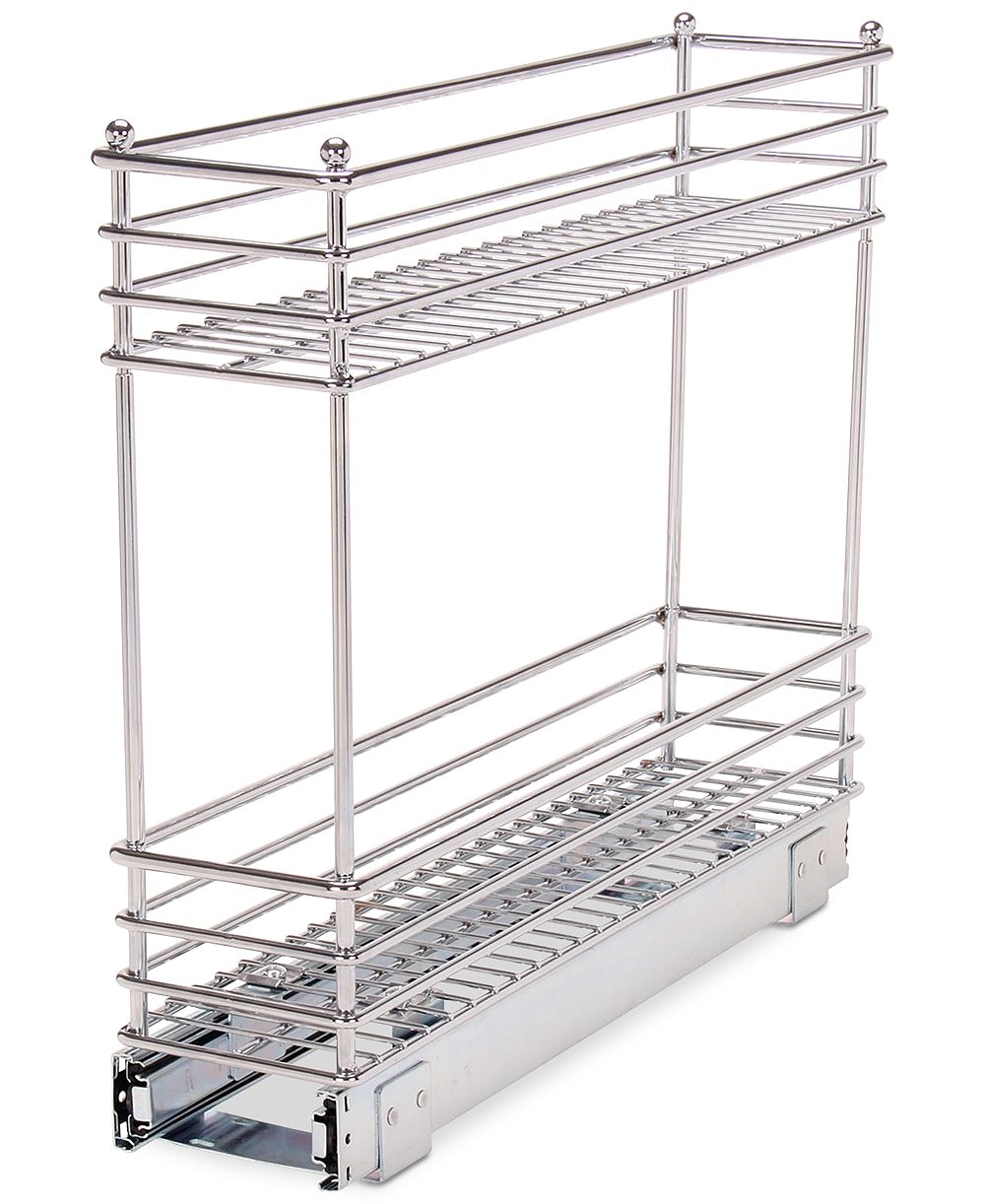 Household Essentials Glidez 5"W Steel Pull-Out Storage Organizer, 2-Tier Design, Chrome