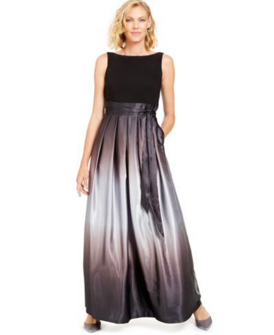 SL Fashions Women's Ombré Satin Bow Sash Gown