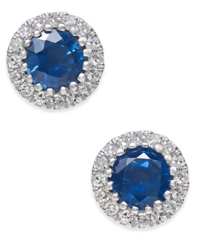 Серьги-гвоздики с сапфиром (5/8 ct. t.w.) и бриллиантом (1/10 ct. t.w.) в 14k White Gold (также доступны с рубином и изумрудом)