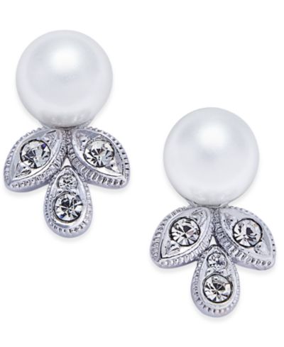 Серьги-гвоздики Eliot Danori Silver-Tone Imitation Pearl and Crystal
