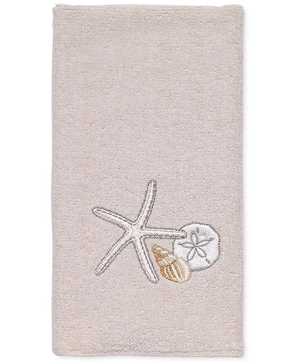 Avanti Seaglass Embroidered Seashell Cotton Fingertip Towel, 11" x 18"