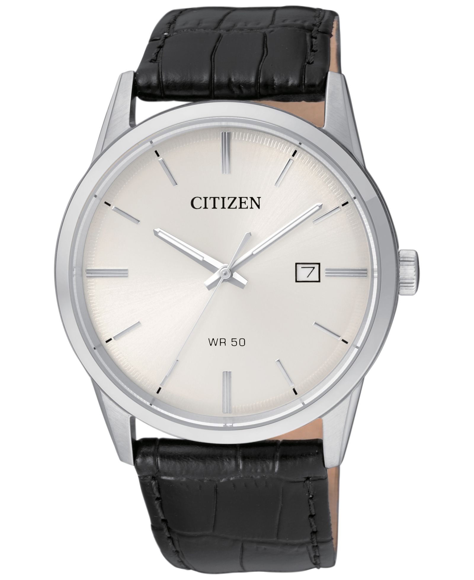 Мужские часы Citizen Quartz Black Leather Strap 39mm BI5000-01A