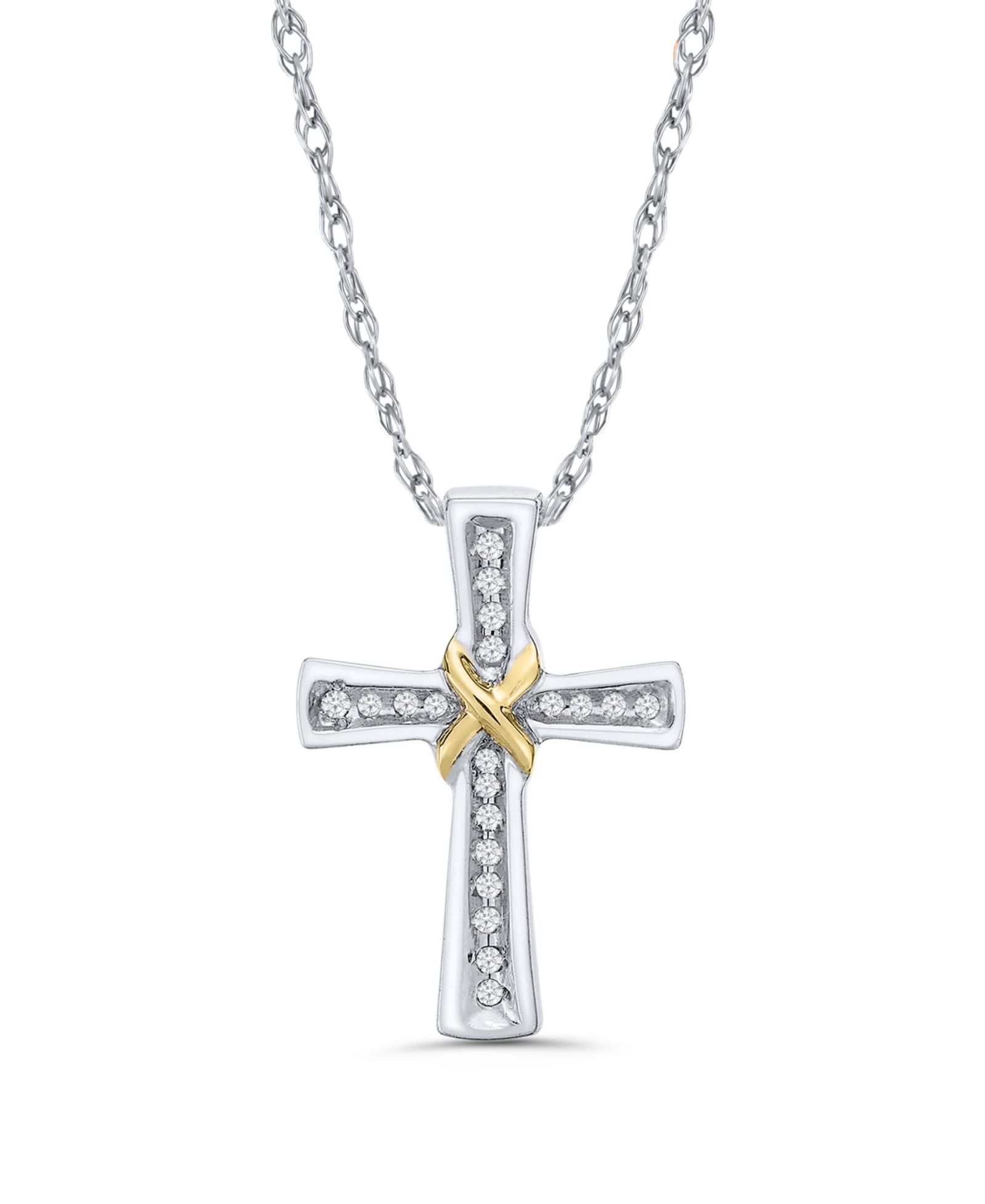 Подвеска-кулон Diamond Cross (1/10 ct. t.w.) из стерлингового серебра и позолоченного золота 14k