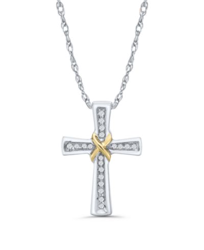 Подвеска-кулон Diamond Cross (1/10 ct. t.w.) из стерлингового серебра и позолоченного золота 14k