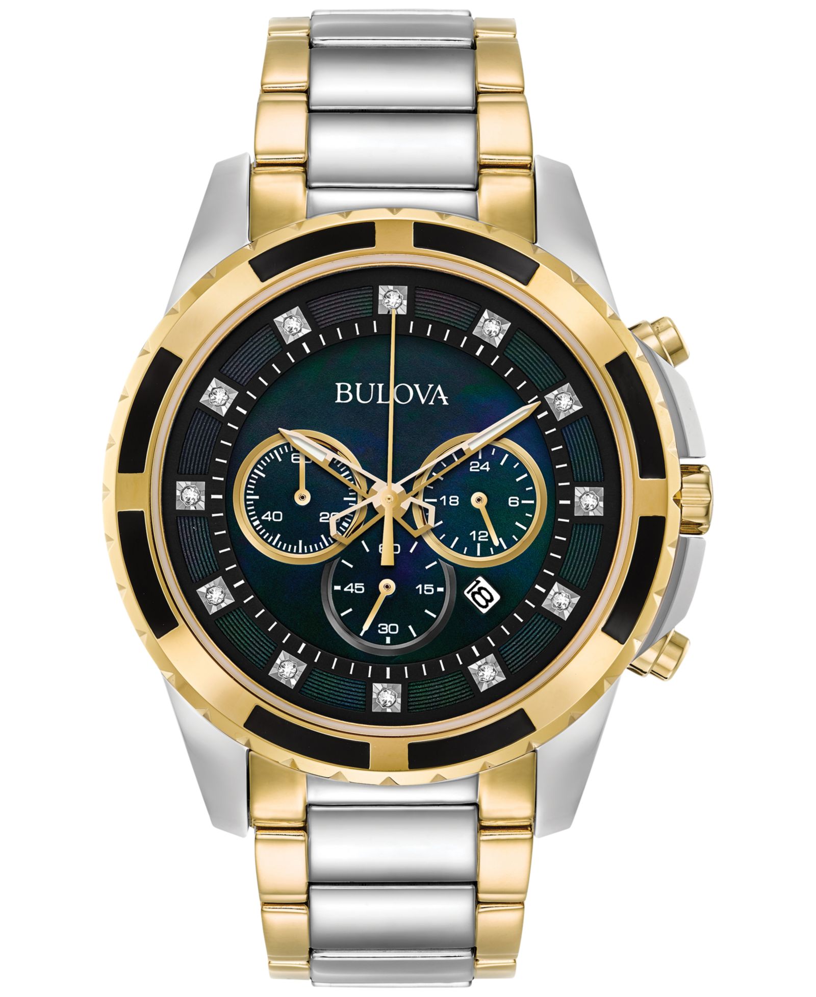 Мужские часы Bulova Men's Chronograph Diamond Accent Two-Tone Stainless Steel Bracelet Watch 44mm 98D132