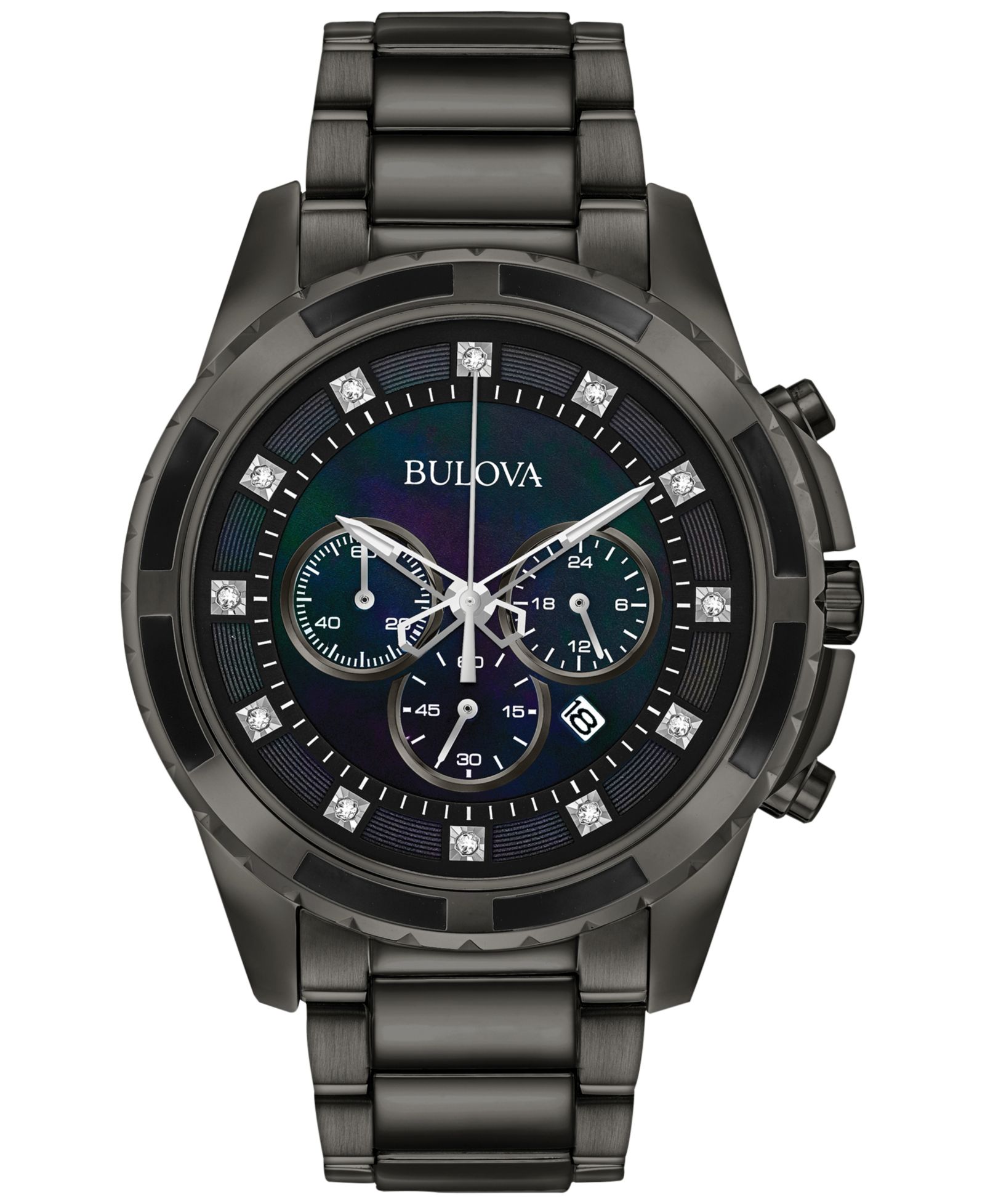 Bulova Men's Chronograph Diamond Accent Dark Gray Stainless Steel Bracelet Watch 44mm 98D133