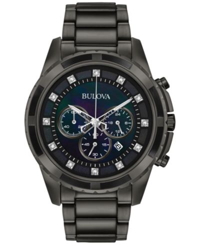 Bulova Men's Chronograph Diamond Accent Dark Gray Stainless Steel Bracelet Watch 44mm 98D133