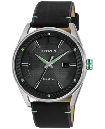 Мужские часы Citizen Drive Eco-Drive с черным кожаным ремешком 42mm BM6980-08E