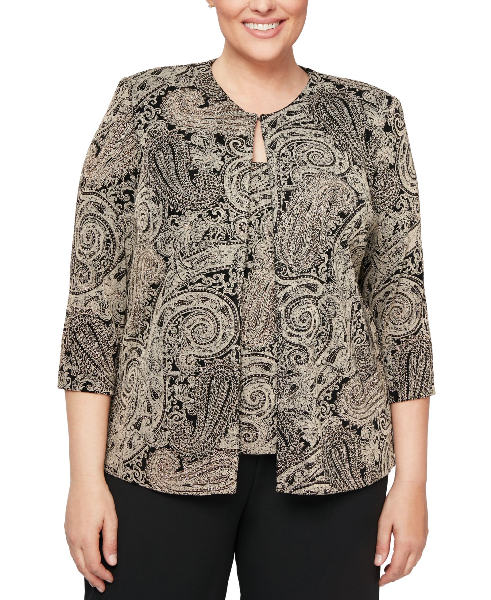 Alex Evenings Plus Size Glitter-Print Jacket & Top Set