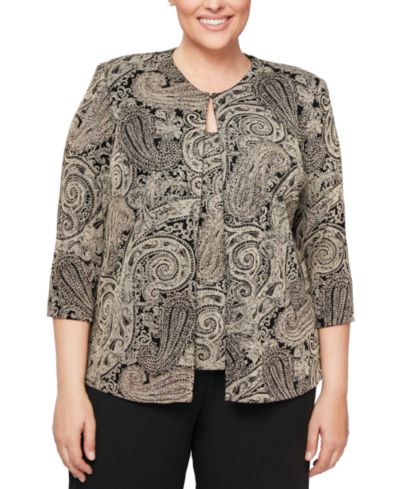 Alex Evenings Plus Size Glitter-Print Jacket & Top Set