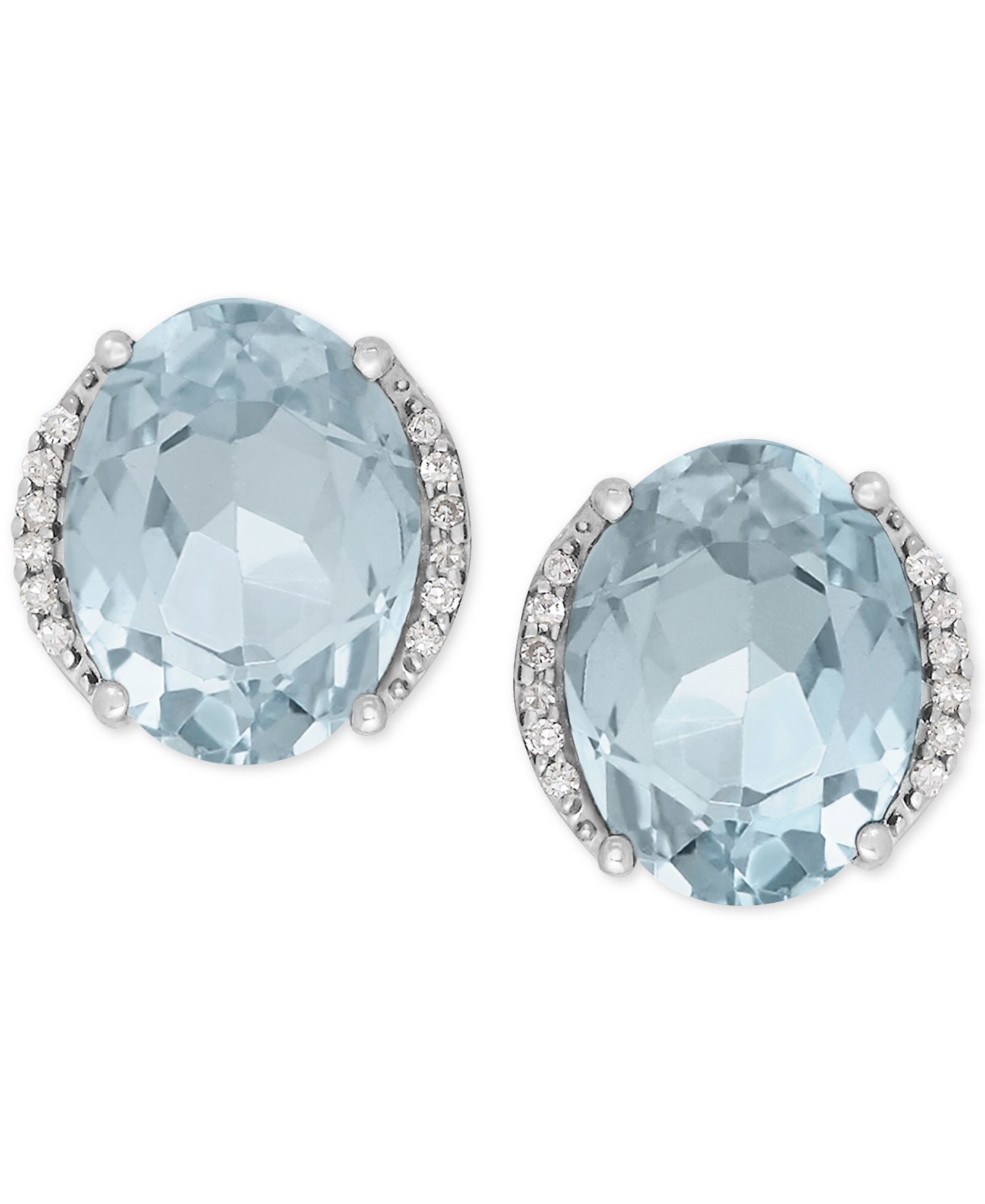 Серьги-гвоздики с акцентами из Aquamarine (3 ct. t.w.) и Diamond в 14k White Gold