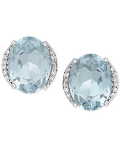 Серьги-гвоздики с акцентами из Aquamarine (3 ct. t.w.) и Diamond в 14k White Gold