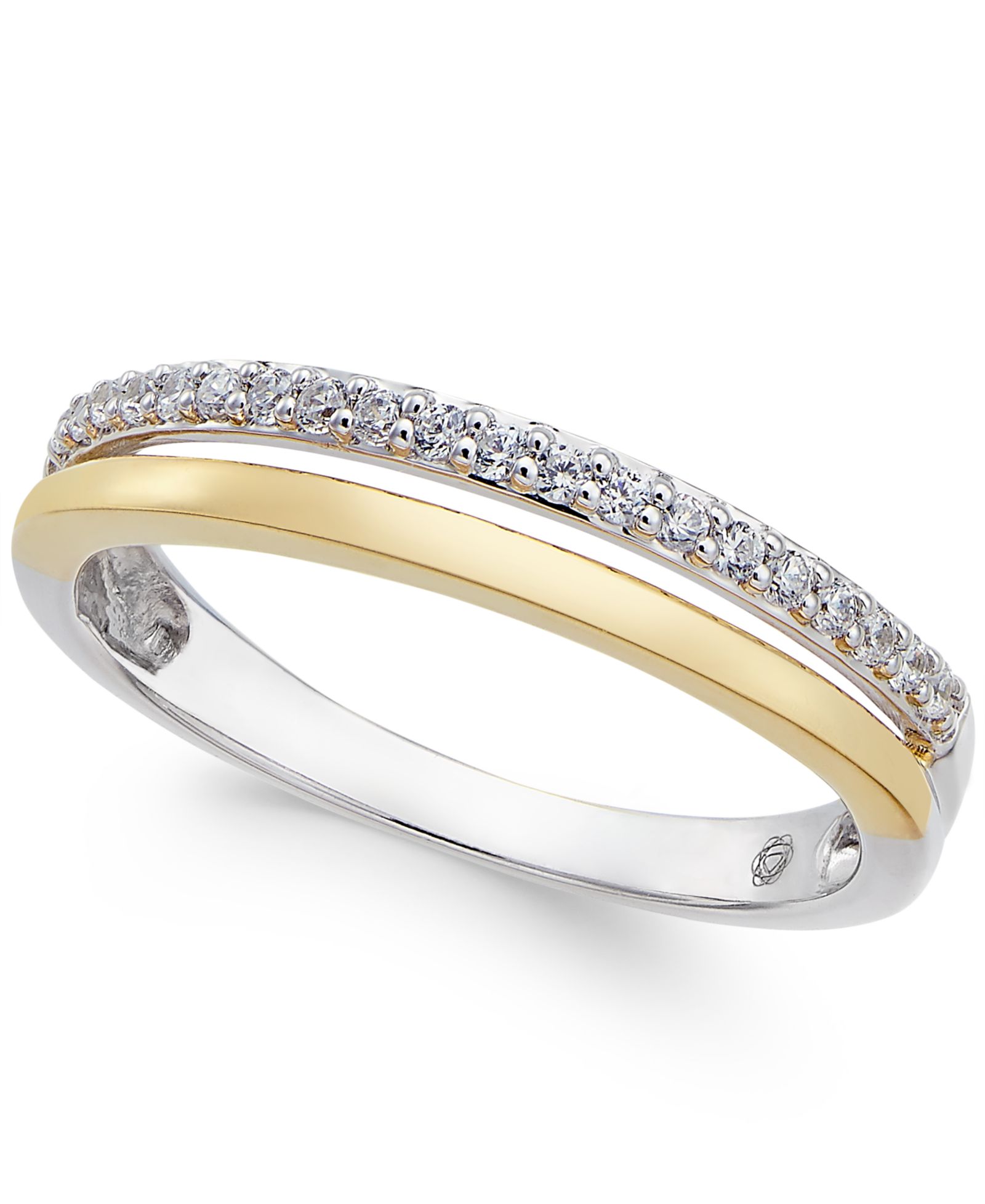 Кольцо с бриллиантовым разделенным ободком 14K White and Yellow Gold