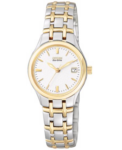 Женские часы Citizen Eco-Drive Two Tone Stainless Steel Bracelet Watch 25mm EW1264-50A