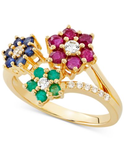 Кольцо Macy's Multi-Gemstone (1-3/8 ct. t.w.) Floral в 14k Gold