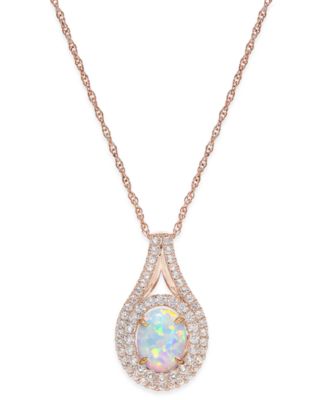 Подвеска с натуральным опалом и белым сапфиром в серебре с напылением 14k Rose Gold