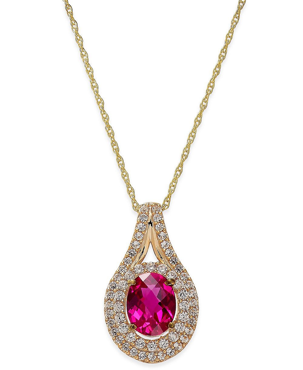 Lab-Grown Ruby (2 ct. t.w.) and White Sapphire (3/4 ct. t.w.) Pendant Necklace in 14k  Gold-Plated Sterling Silver