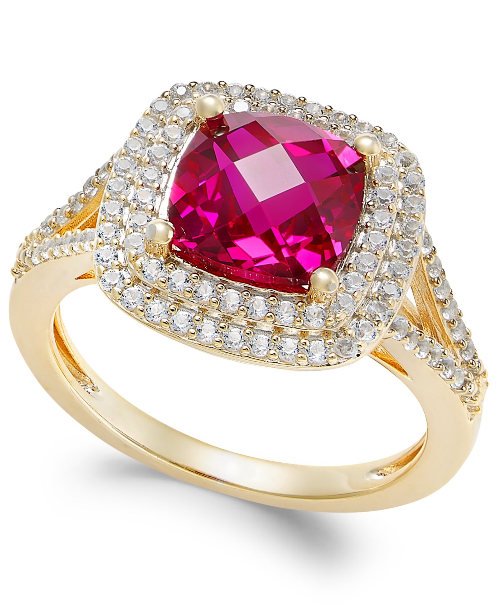 Lab-Grown Ruby (2-1/2 ct. t.w.) and White Sapphire (1/2 ct. t.w.) Ring in 14k Gold-Plated Sterling Silver