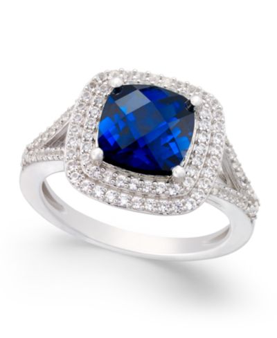 Lab-Grown Sapphire (2-1/2 ct. t.w.) and White Sapphire (1/2 ct. t.w.) Ring in Sterling Silver