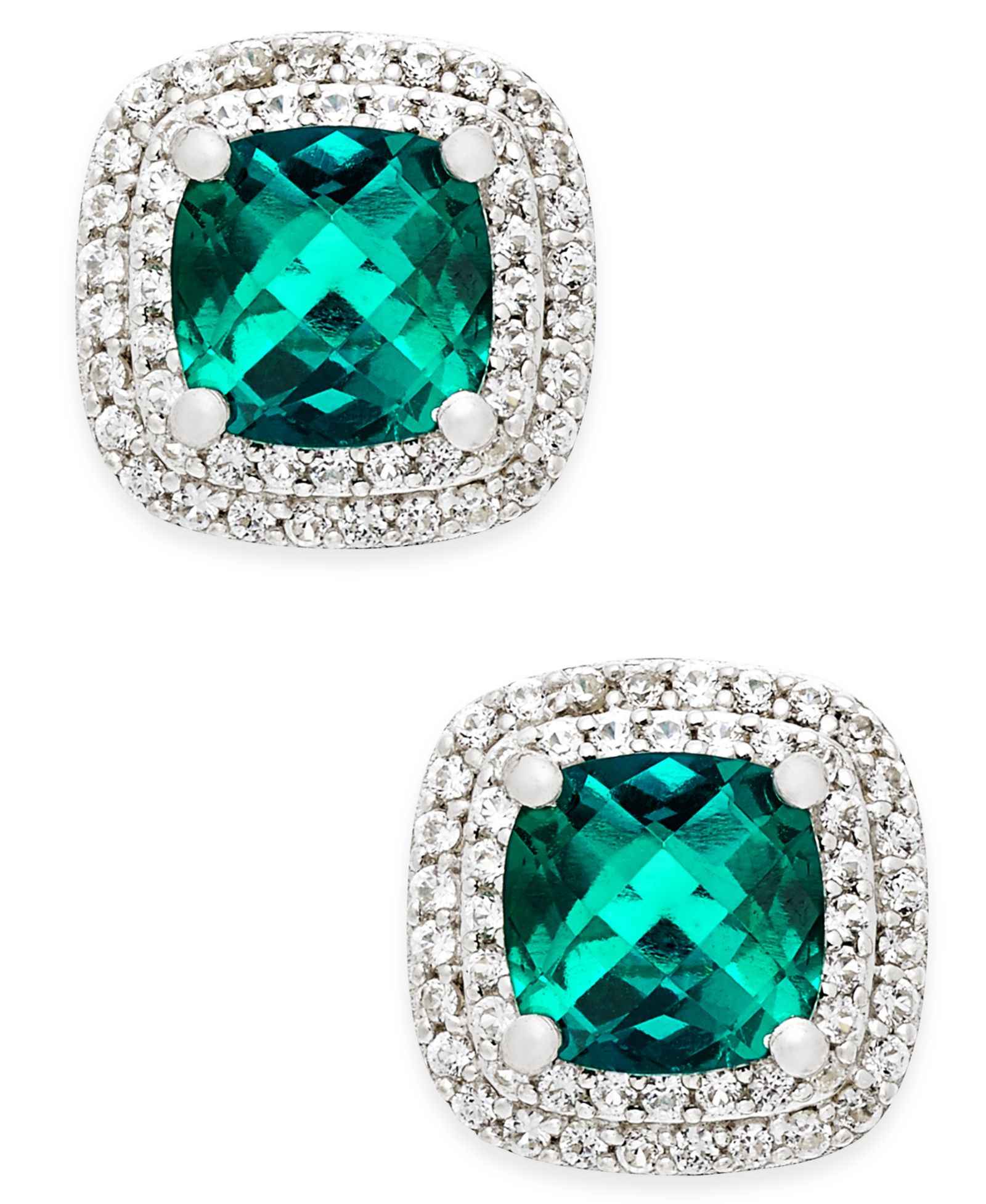 Серьги-гвоздики Macy's Lab-Grown Emerald и White Sapphire из стерлингового серебра