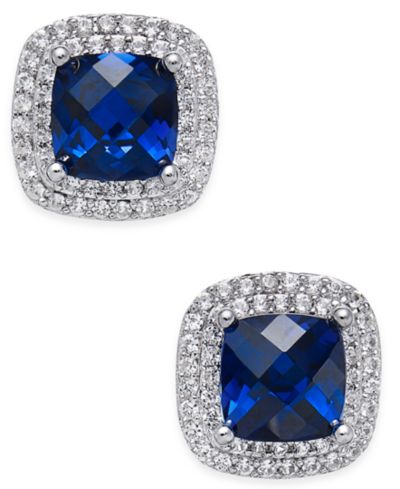Серьги-гвоздики из драгоценных камней (2-1/6 ct. t.w. сапфир и 1/3 ct. t.w. белый сапфир) из стерлингового серебра