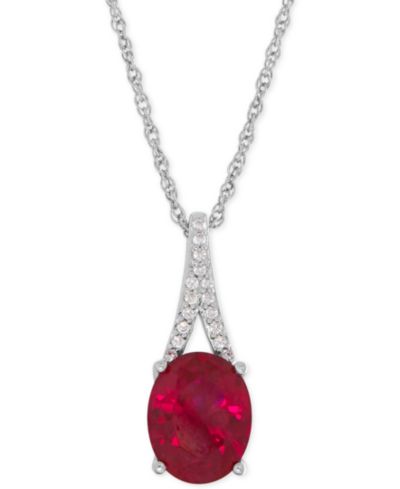 Подвеска с выращенным рубином (3-5/8 ct. t.w.) и белым сапфиром в серебряной оправе