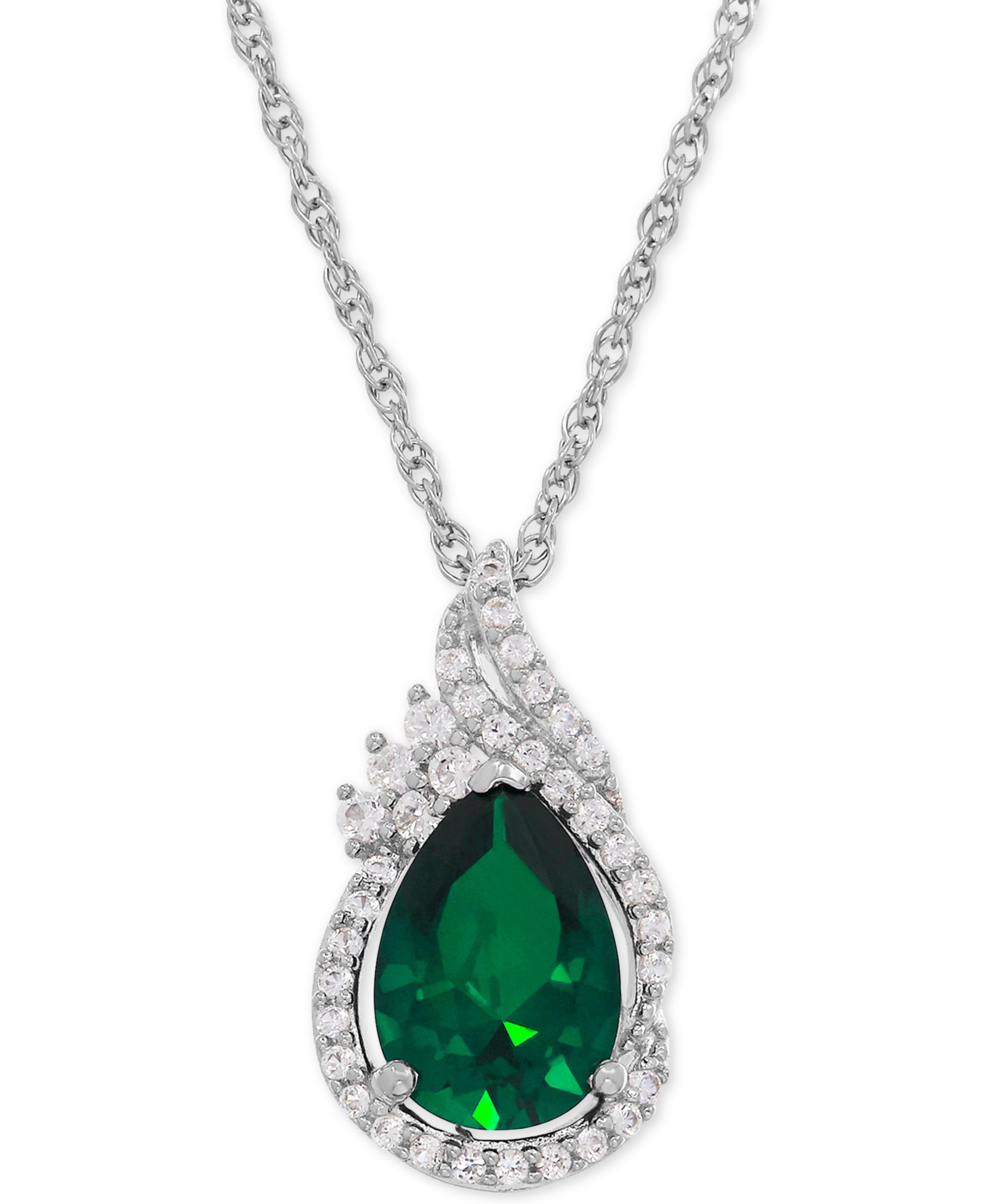 Подвеска-кулон Lab-Grown Emerald (1-3/4 ct. t.w.) и White Sapphire (1/4 ct. t.w.) Teardrop в Sterling Silver