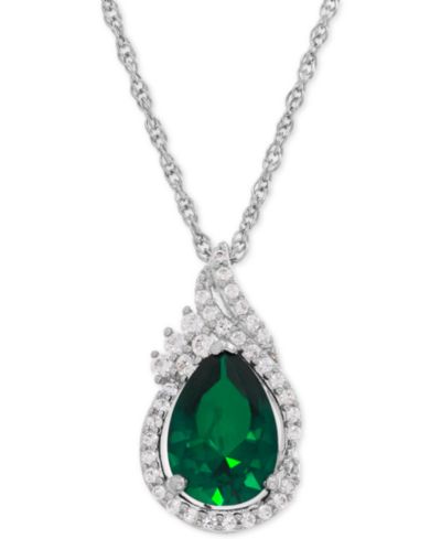 Подвеска-кулон Lab-Grown Emerald (1-3/4 ct. t.w.) и White Sapphire (1/4 ct. t.w.) Teardrop в Sterling Silver